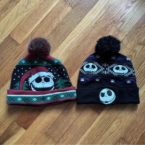 Disney The Nightmare Before Christmas Bundle of 2 Beanies Black w Pompom Unisex